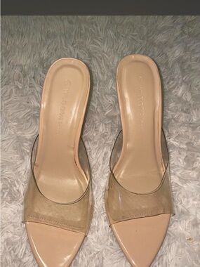 Wild Diva Beige Nude Clear Strap Mule Heels